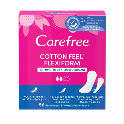 CAREFREE ежедневные прокладки COTTON FEEL FlexiForm Fresh 56 шт