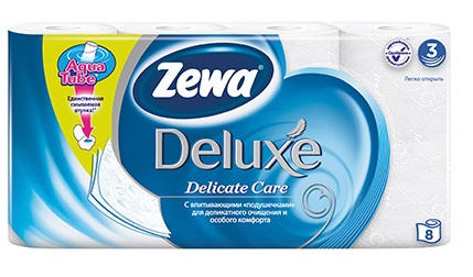 ZEWA DELUXE туалетная бумага 3-слойная 8 рулонов БЕЛАЯ