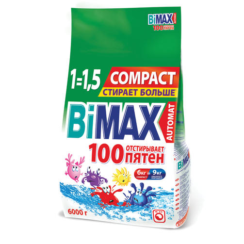 BiMAX стиральный порошок 6 кг 100 пятен