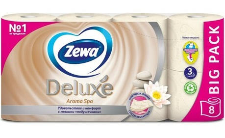 ZEWA DELUXE туалетная бумага 3-слойная 8 рулонов AROMA SPA
