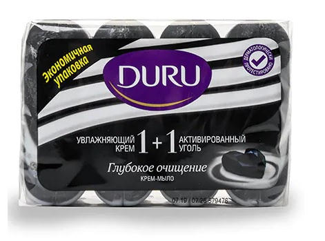 DURU крем мыло 4шт*90 гр Активированный Уголь+Крем