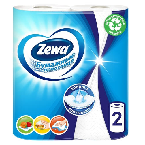 ZEWA бумажные полотенца 2-слойные 2 рулона БЕЛЫЕ